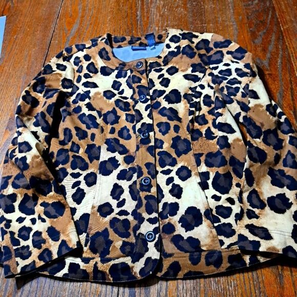 Medium Sz 1 Additions Chicos Cheetah Leopard Long Sleeve Button Blazer Jacket - Picture 1 of 6